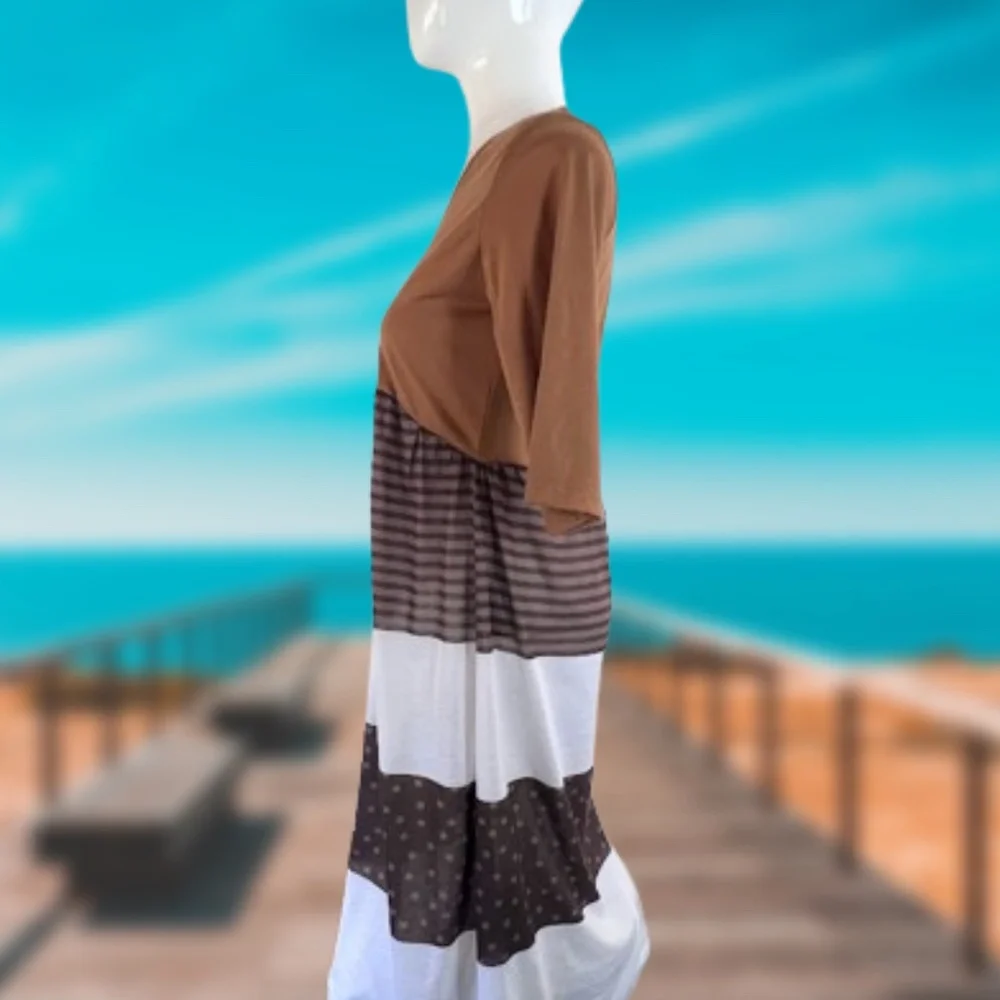 Polka Dots & Stripes Dress Beach Cover-up Loungewear Casual Midi - Picture 6 of 11